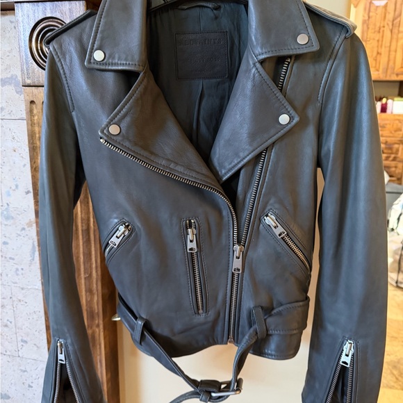 AllSaints Balfern leather biker jacket in grey - Picture 2 of 10